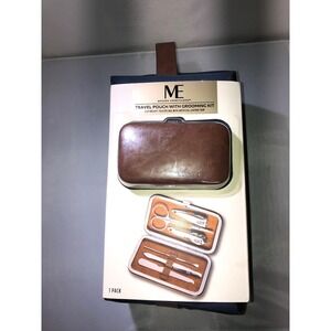 Modern Expressions Travel Pouch with Grooming Kit Navy Blue Brown Toiletry Bag